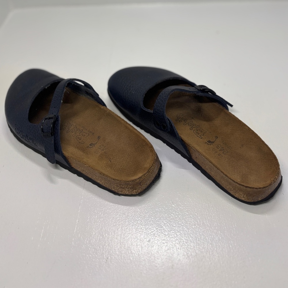 Birkenstock Mary Blue Leather Clogs Women’s 38 US 7 Narrow Strap Buckle - Picture 5 of 12